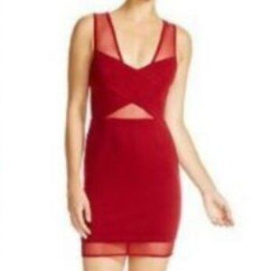 Lucy Paris Mesh Bodycon Dress Burgundy Size Small